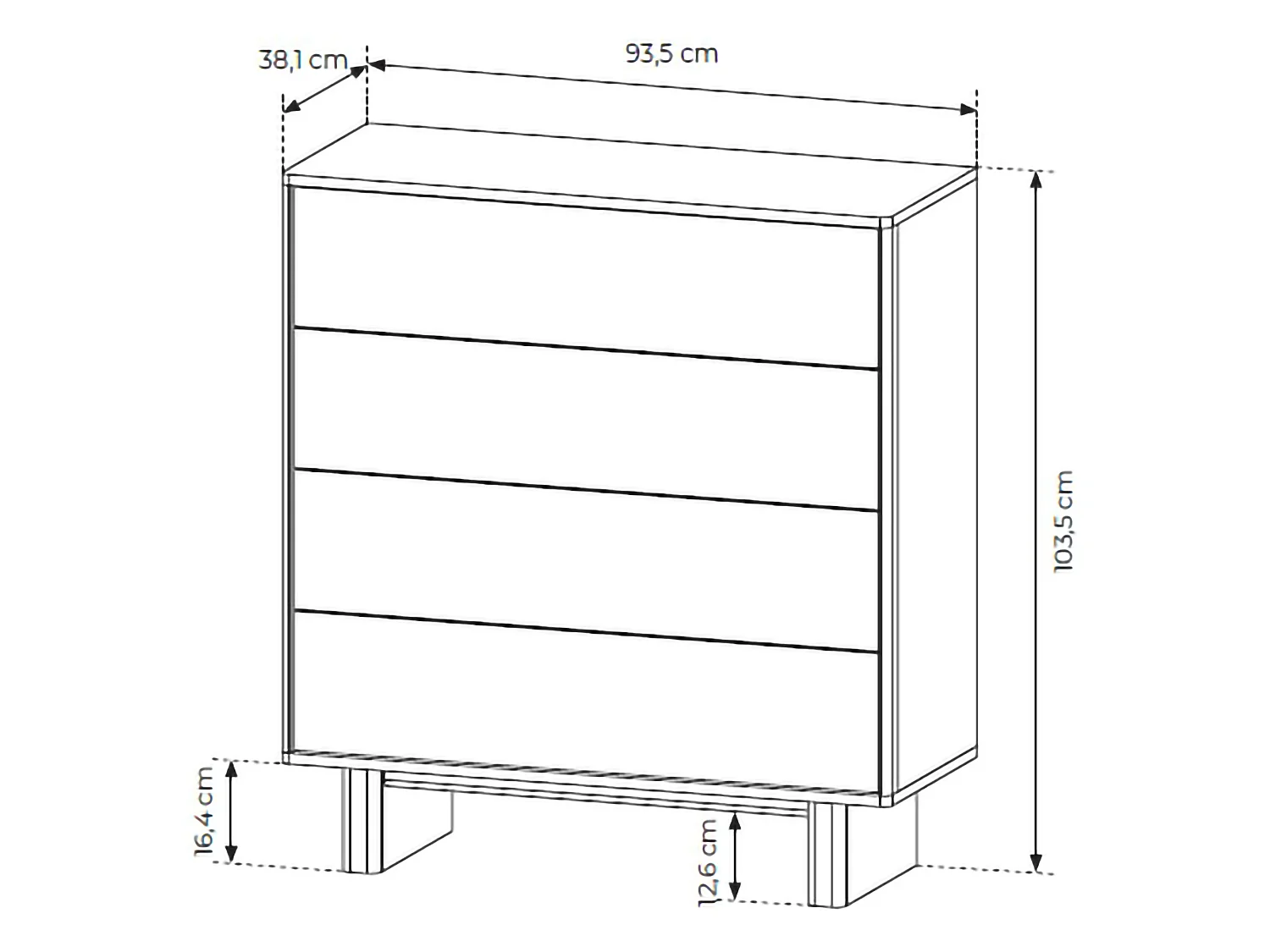Kommode Hasavato, 4 Schubladen, 94x38x104h cm Eichenbraun, Anrichte, ein Regal, Schiebetür