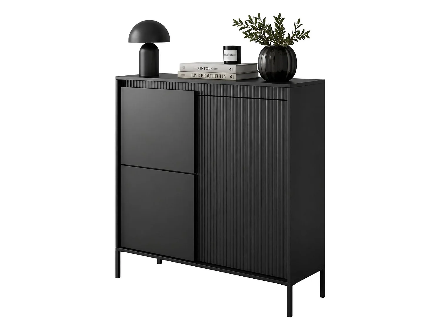 Credenza Hatolaro, 5 Ripiani, 104x40x123h cm Nero, Madia, Apertura Battente, 3 Ante