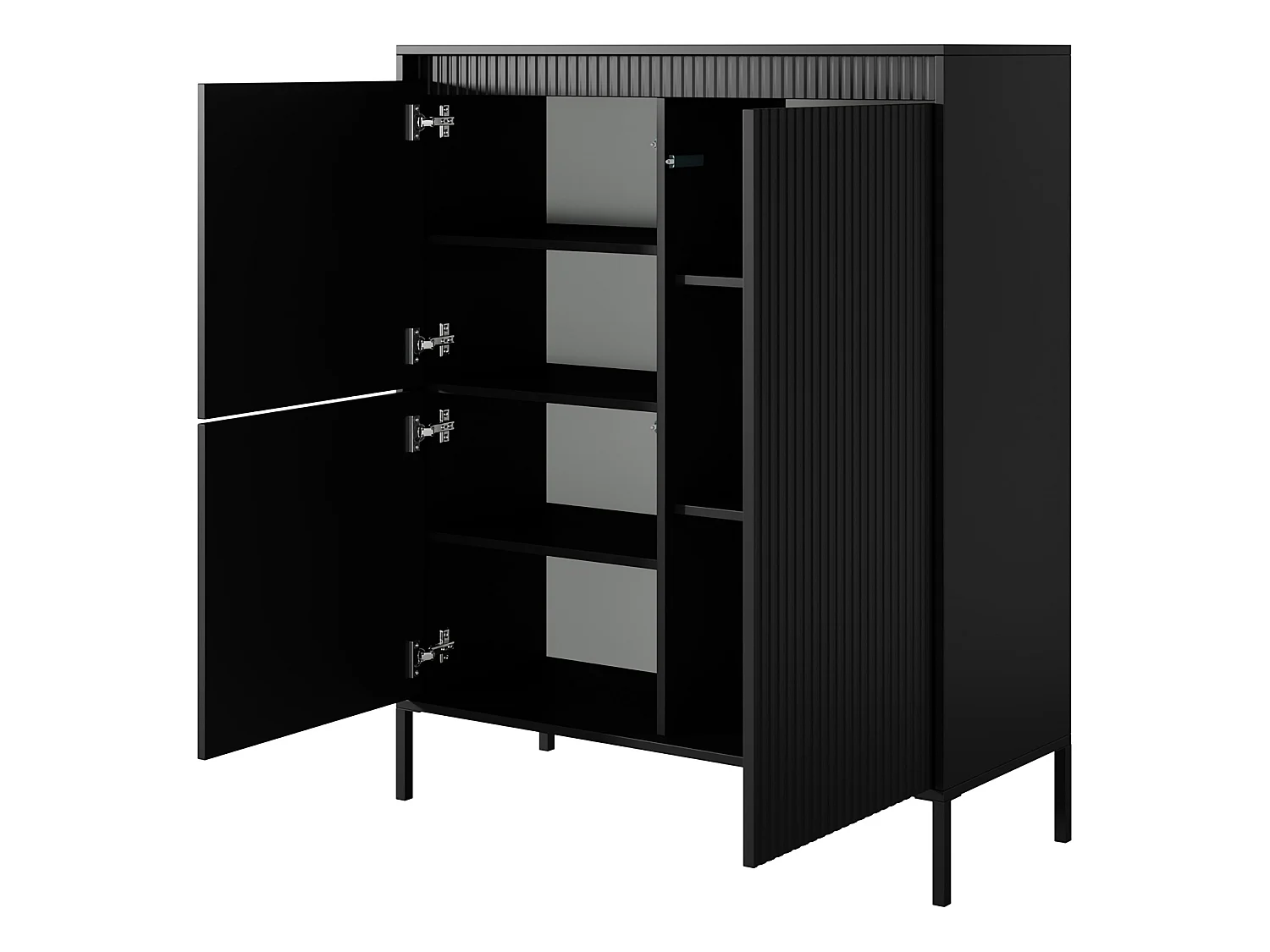 Credenza Hatolaro, 5 Ripiani, 104x40x123h cm Nero, Madia, Apertura Battente, 3 Ante
