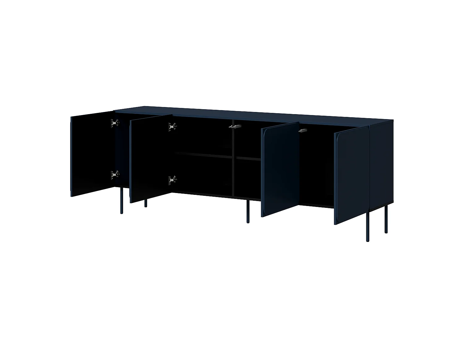 Buffet Canino, 2 étagères, 200x42x75h cm bleu, Enfilade, Portes battantes, 4 portes