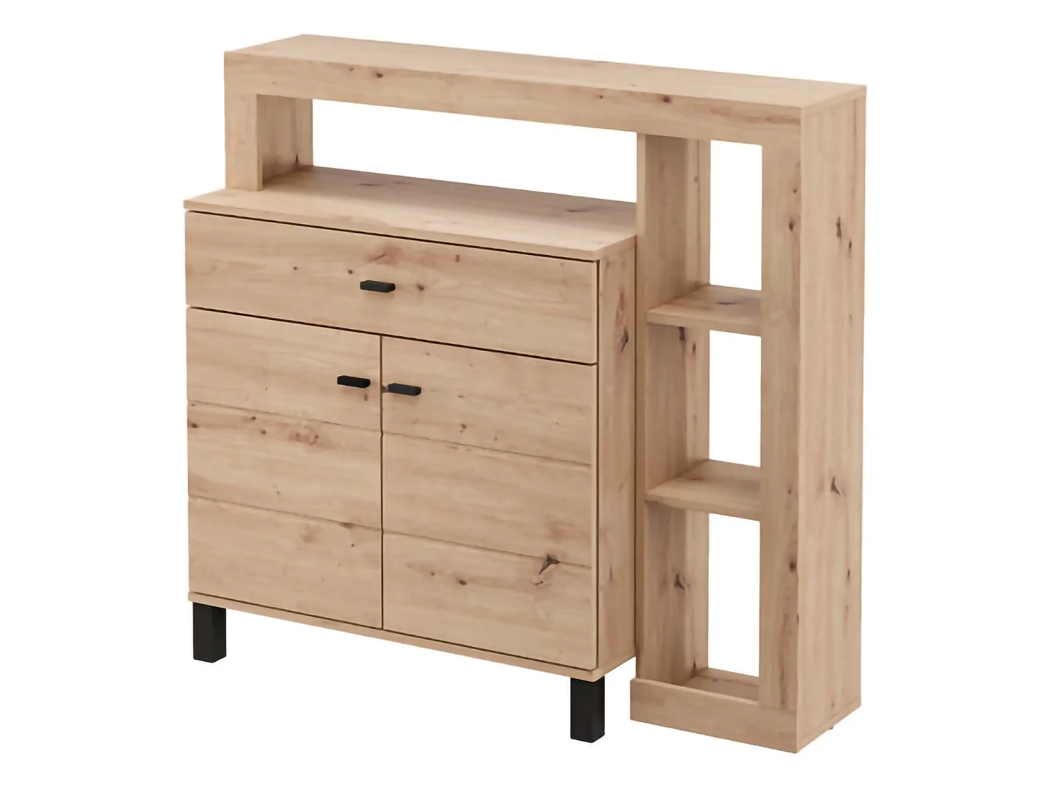 Credenza Banos, un Cassetto, 106x35x101h cm Marrone Rovere Nodi, Madia, 4 Ripiani, Apertura Battente, Scorrevole