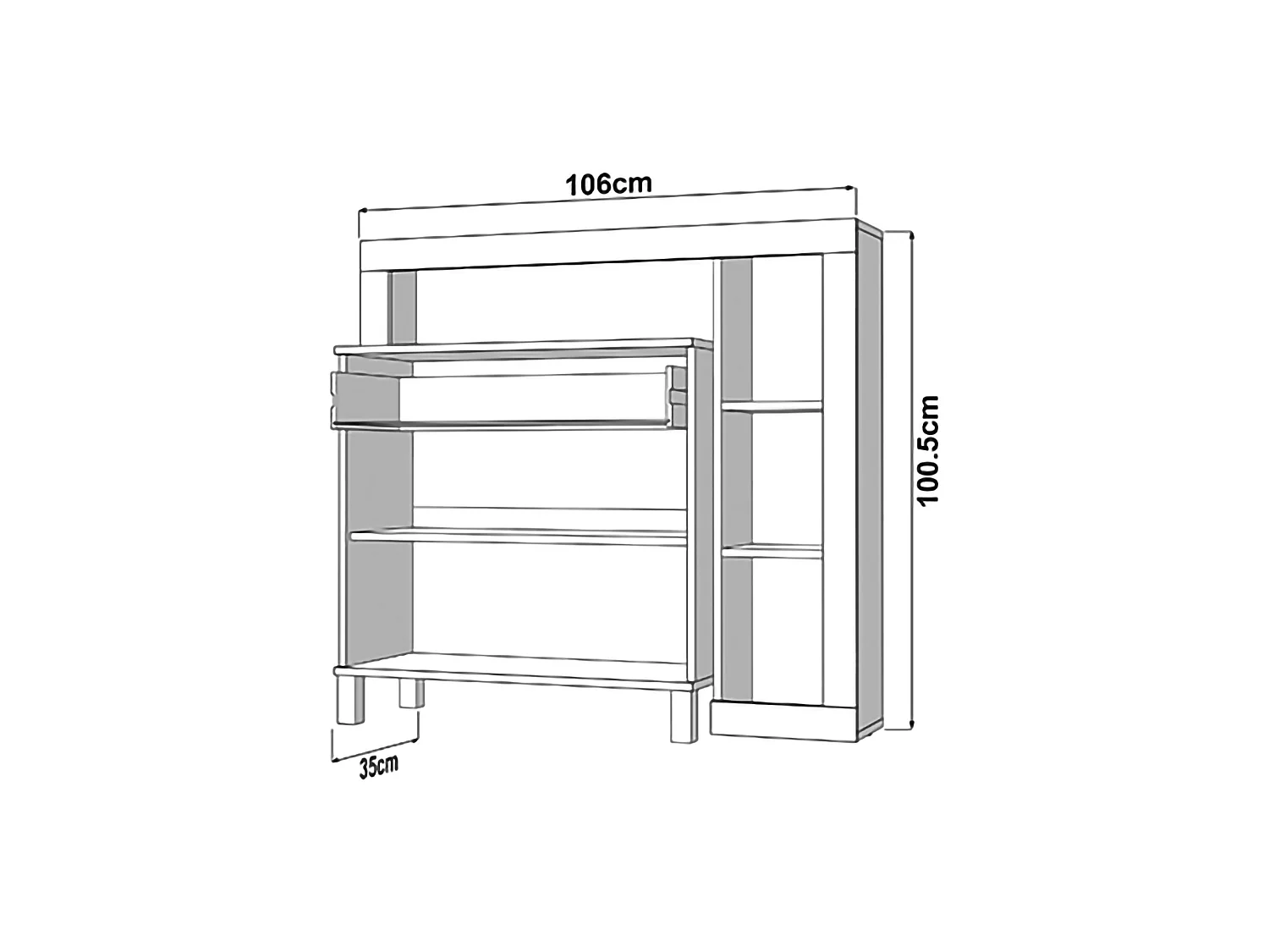 Credenza Banos, un Cassetto, 106x35x101h cm Marrone Rovere Nodi, Madia, 4 Ripiani, Apertura Battente, Scorrevole