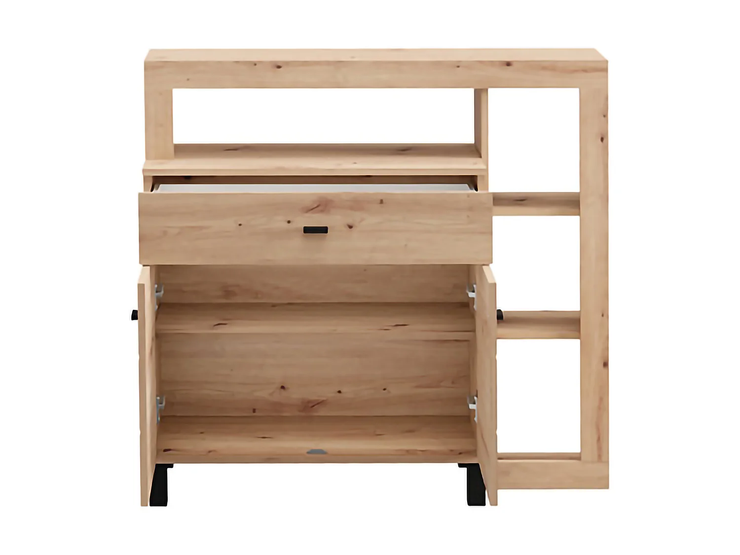 Credenza Banos, un Cassetto, 106x35x101h cm Marrone Rovere Nodi, Madia, 4 Ripiani, Apertura Battente, Scorrevole