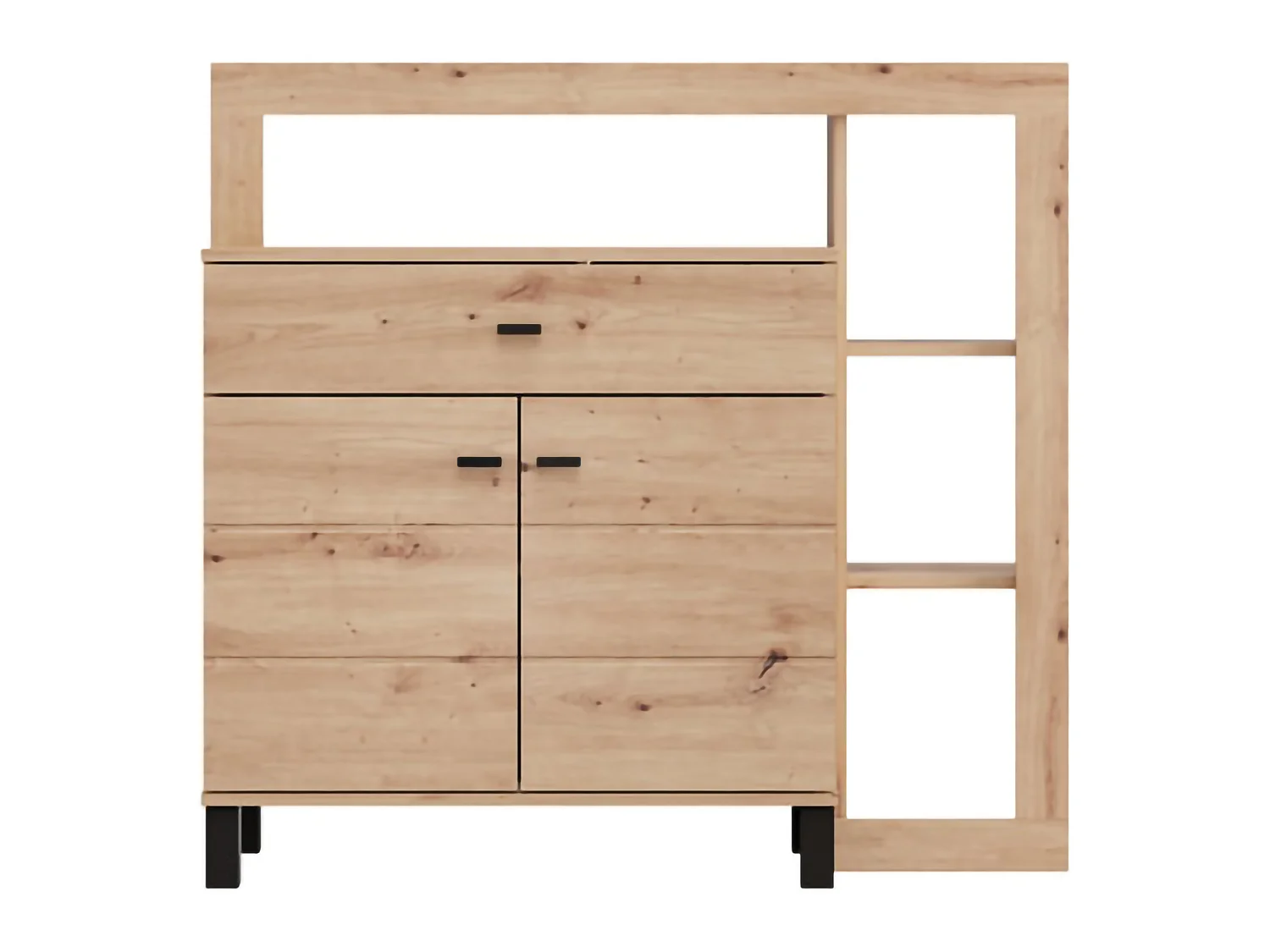 Credenza Banos, un Cassetto, 106x35x101h cm Marrone Rovere Nodi, Madia, 4 Ripiani, Apertura Battente, Scorrevole