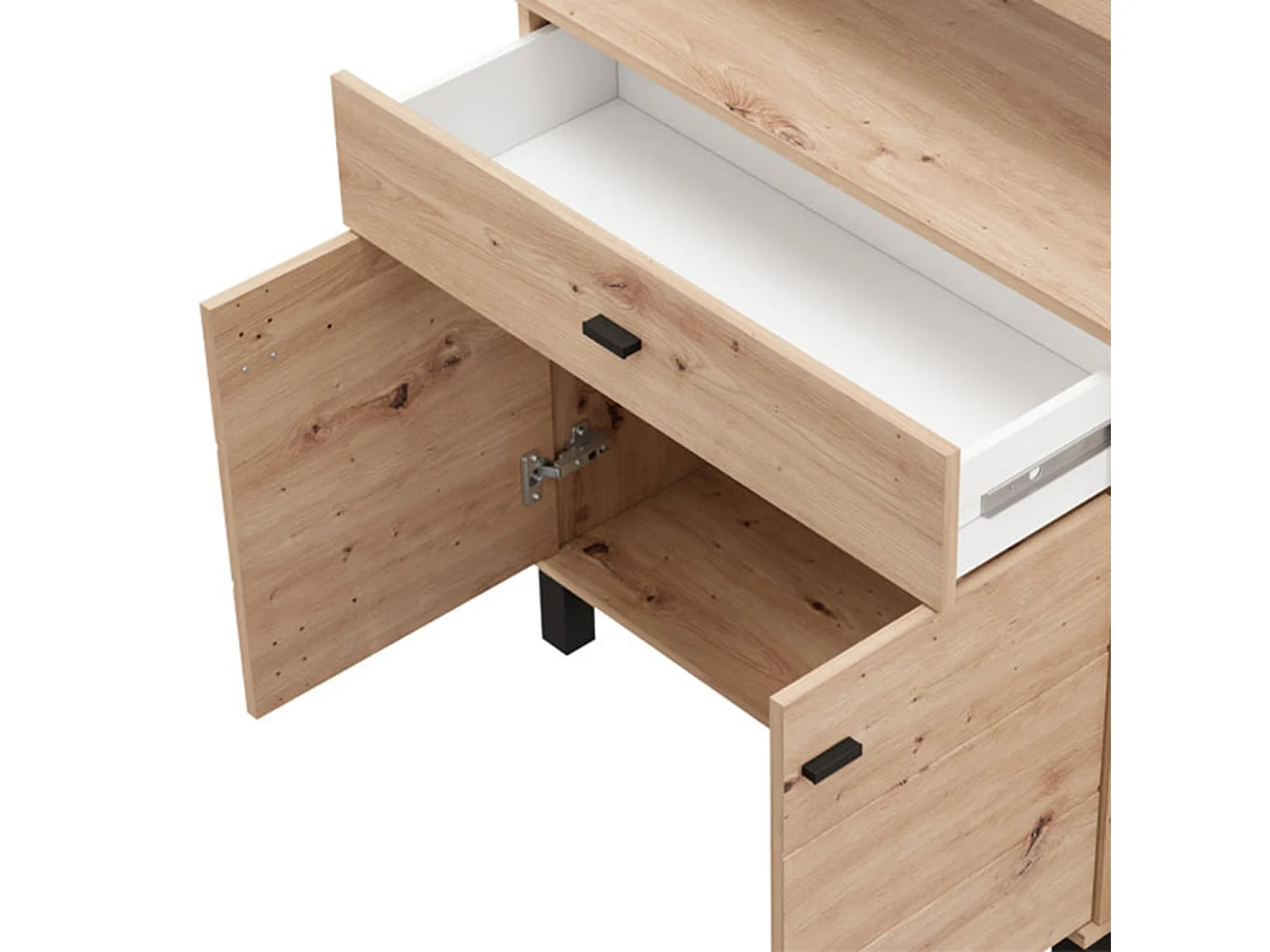 Credenza Banos, un Cassetto, 106x35x101h cm Marrone Rovere Nodi, Madia, 4 Ripiani, Apertura Battente, Scorrevole