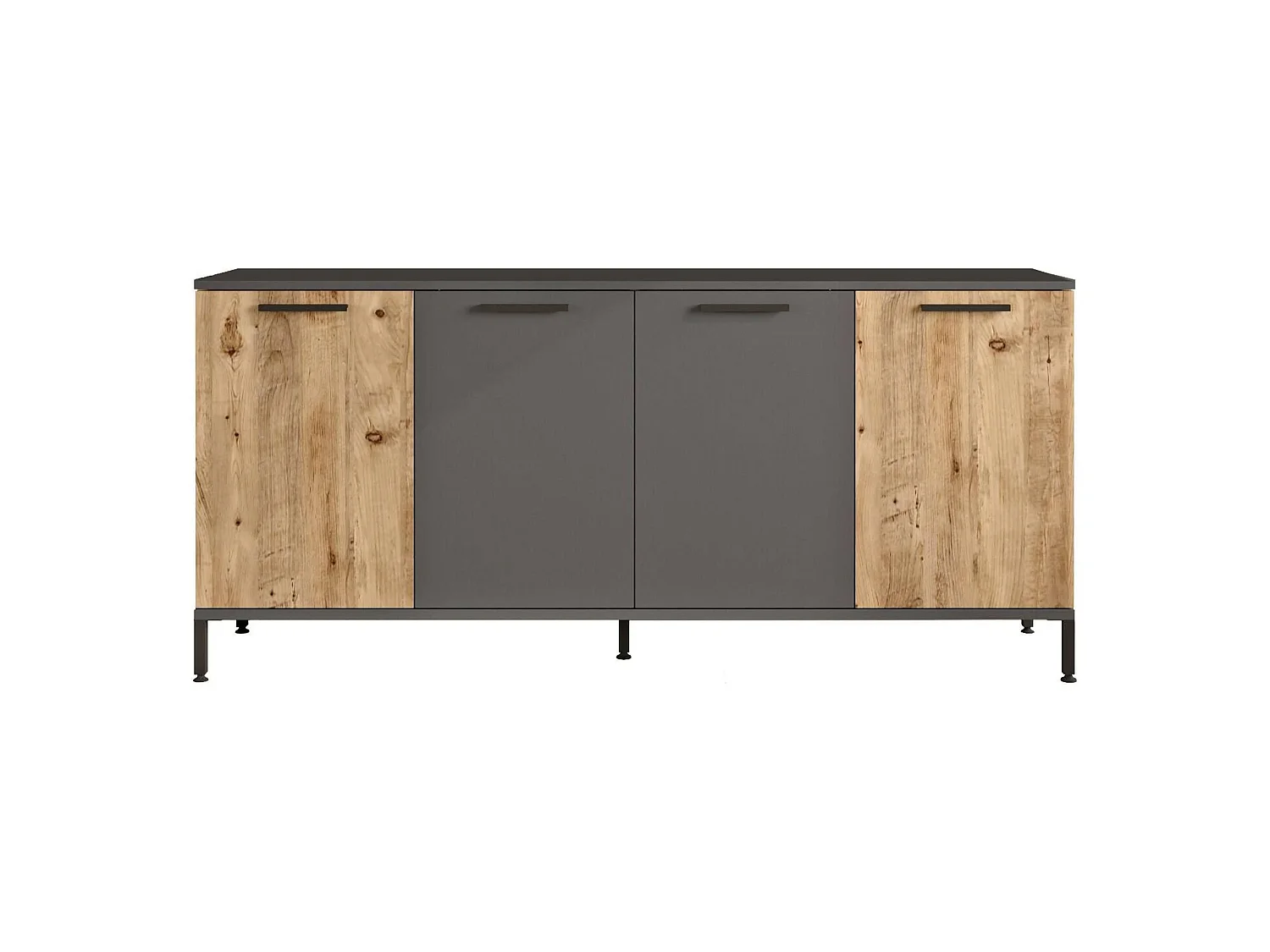 Sideboard Bratislava, 2 Ablagen, 160x40x72h cm Eiche Braun, Anrichte, 4 Türen, 4 Fächer