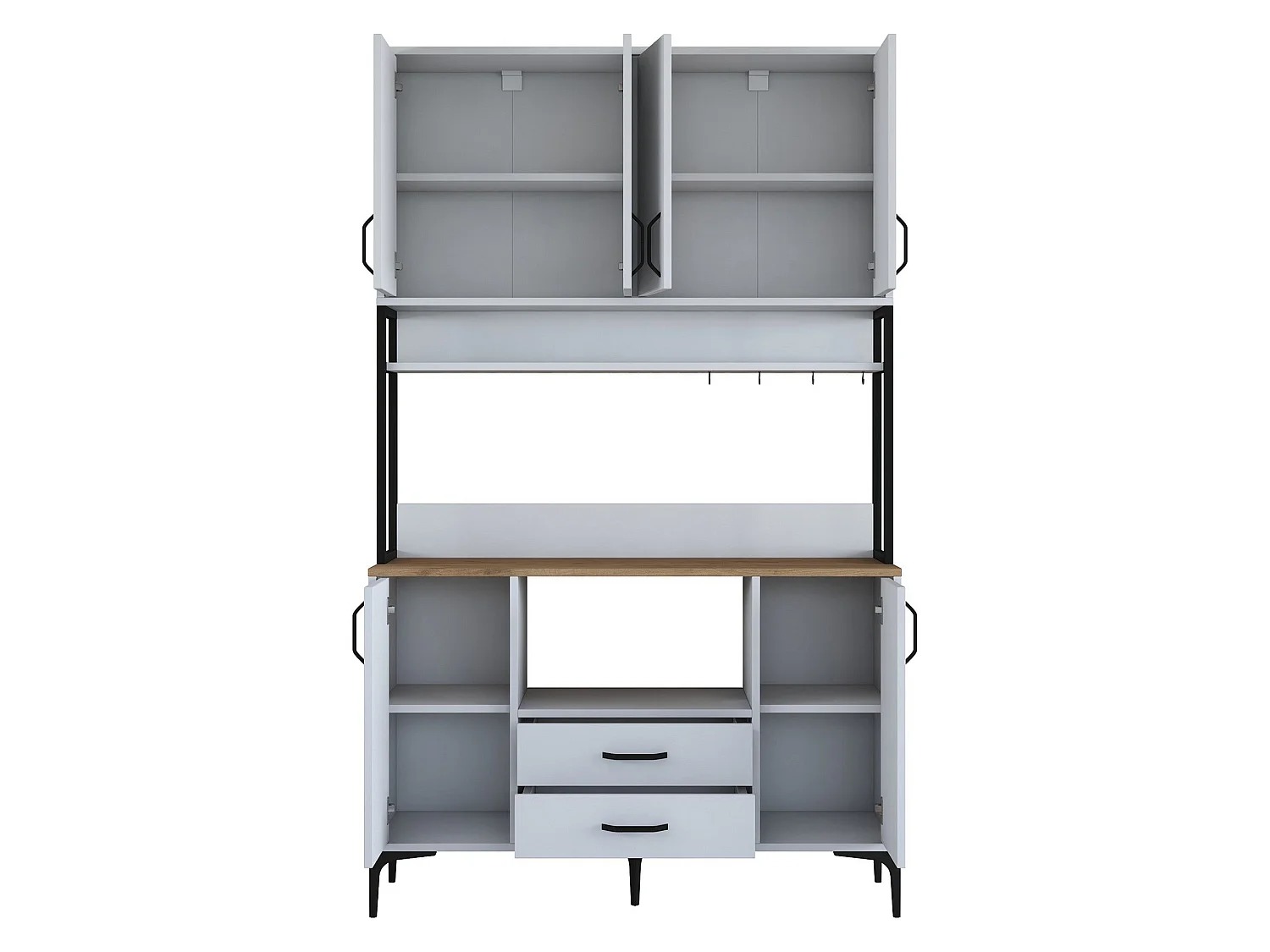 Credenza Mairago, 2 Cassetti, 120x38x199h cm Bianco, Madia, 5 Ripiani, Apertura Battente, Scorrevole