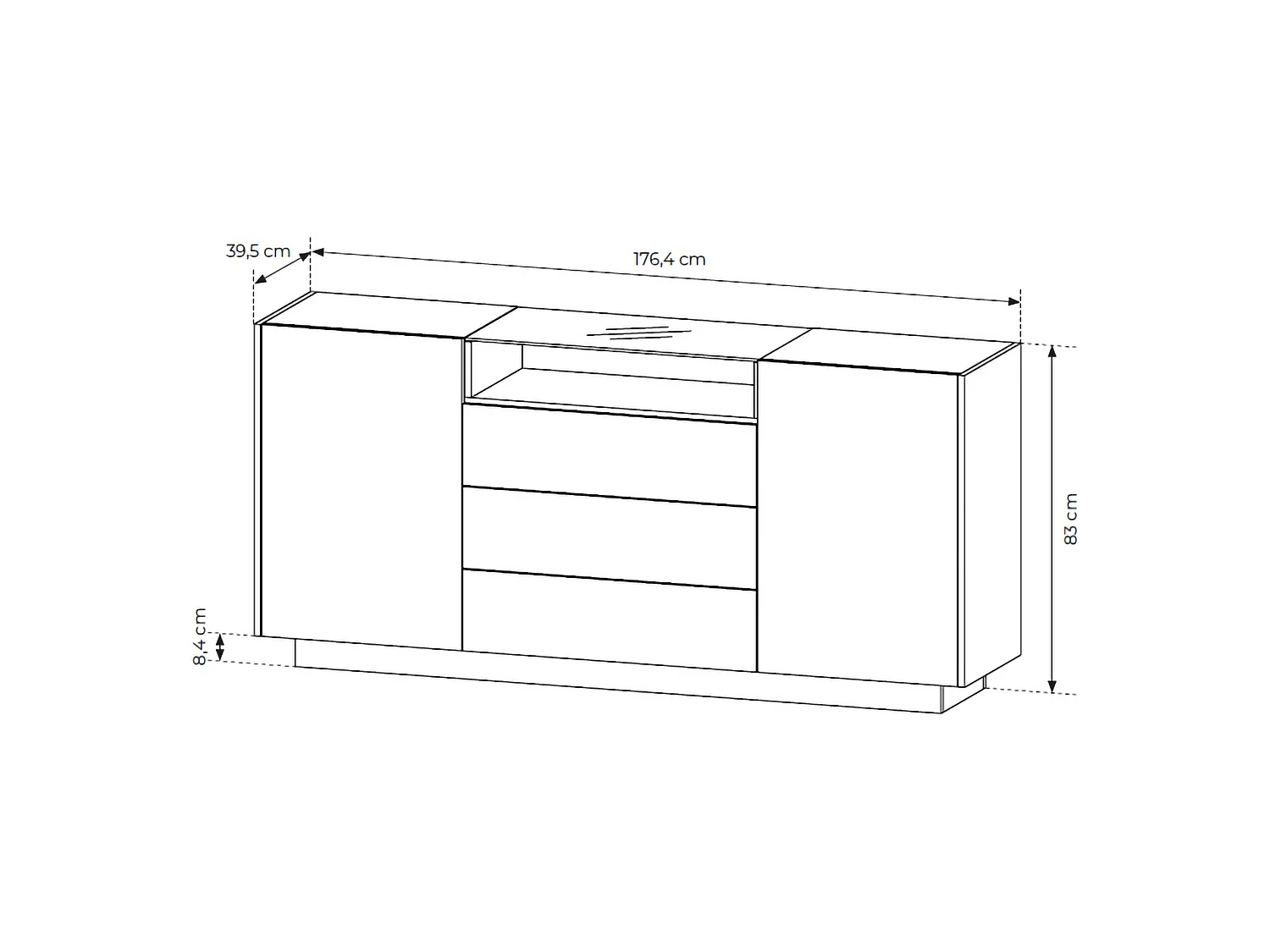 Buffet Haleli, 3 tiroirs, 176x40x83h cm Marron Clair, Enfilade, 2 étagères, Portes battantes, Coulissante