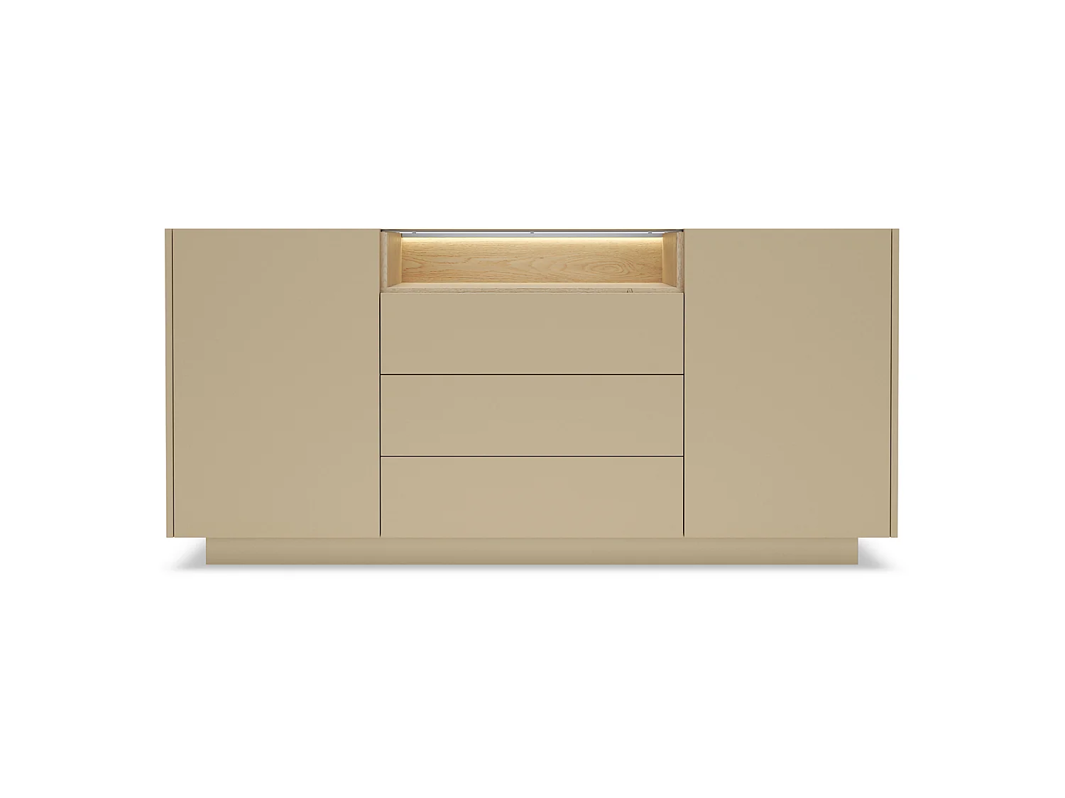 Buffet Haleli, 3 tiroirs, 176x40x83h cm Marron Clair, Enfilade, 2 étagères, Portes battantes, Coulissante