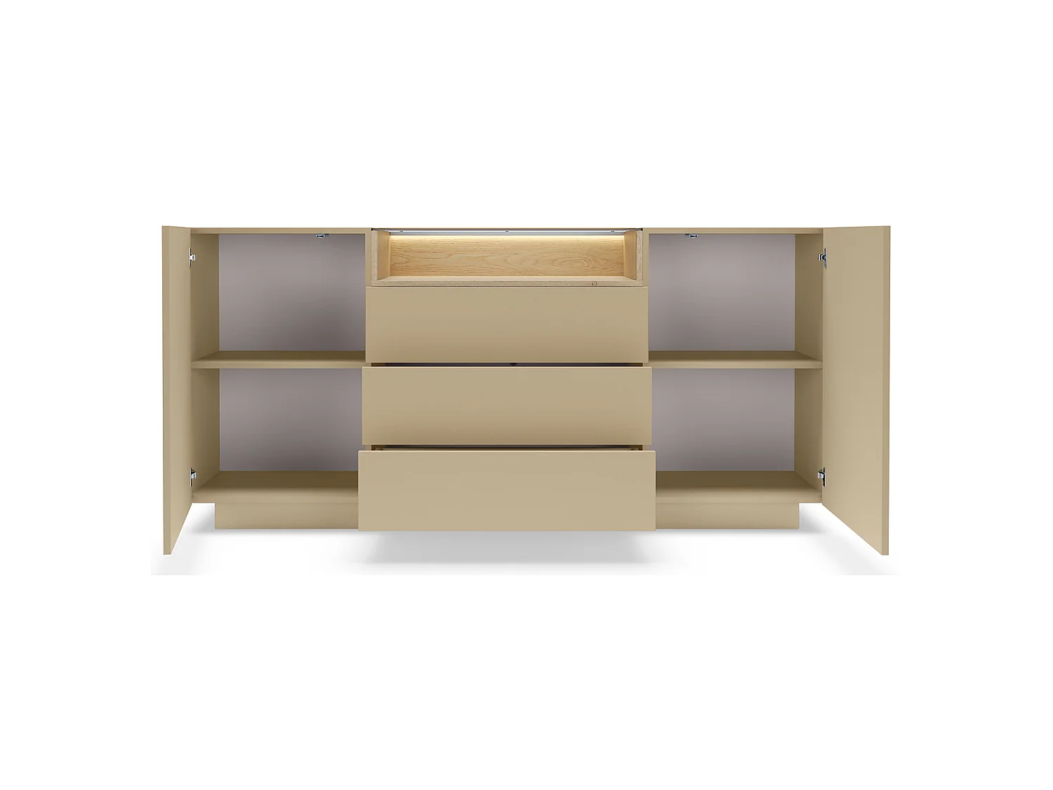 Buffet Haleli, 3 tiroirs, 176x40x83h cm Marron Clair, Enfilade, 2 étagères, Portes battantes, Coulissante