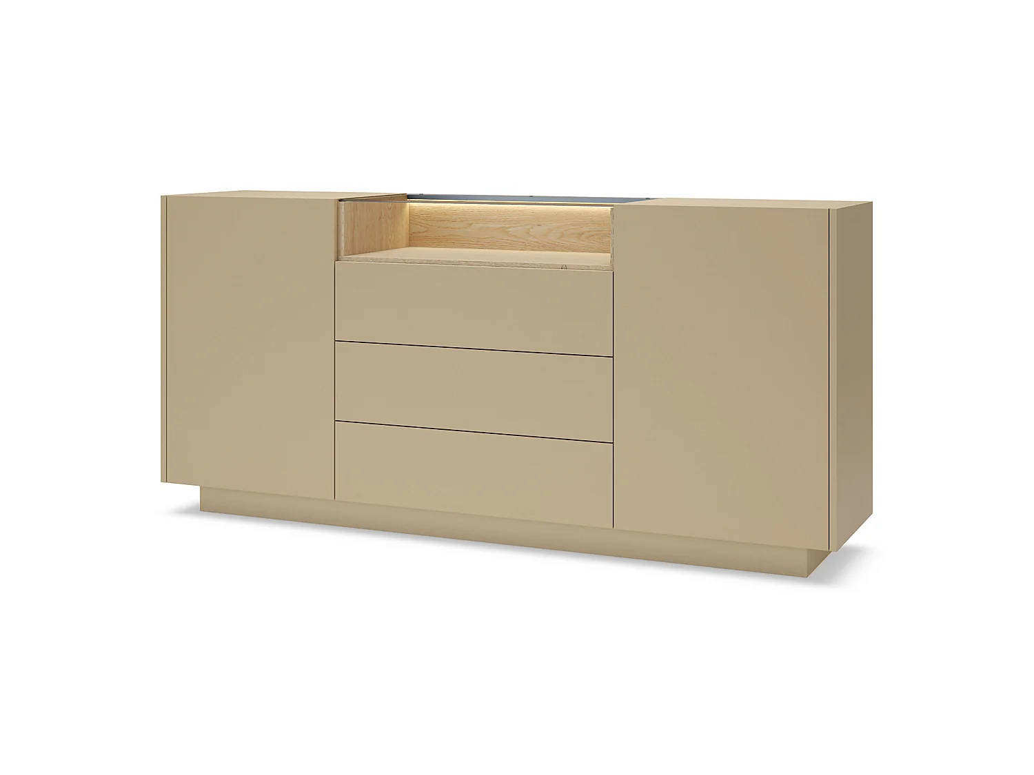 Buffet Haleli, 3 tiroirs, 176x40x83h cm Marron Clair, Enfilade, 2 étagères, Portes battantes, Coulissante