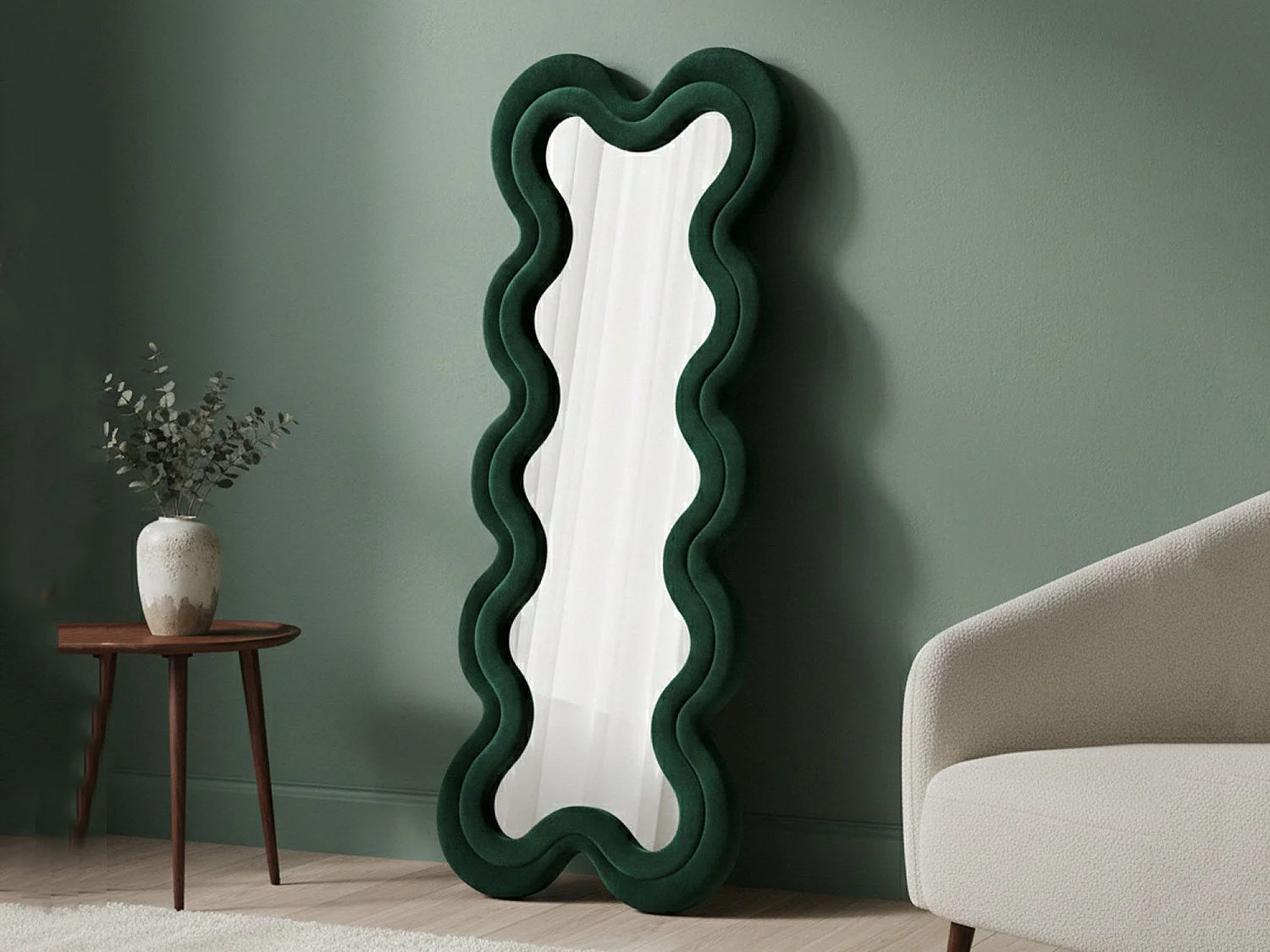 Miroir Lari, Structure en Bois Noble, 4x160h cm Vert