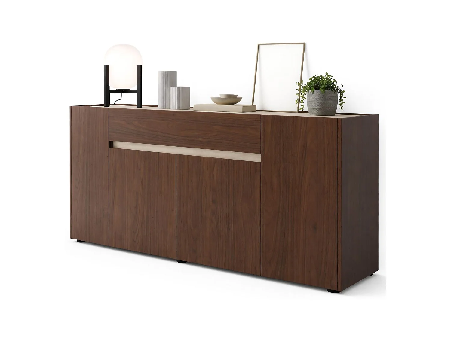 Buffet Cirimido, 1 Tiroir, 170x40x85 cm Marron Noyer, Ouverture Battante, Coulissante, 4 Portes