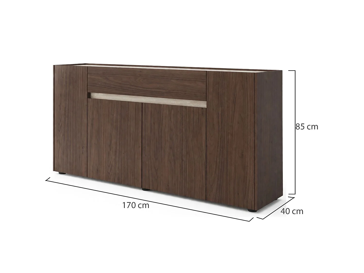 Buffet Cirimido, 1 Tiroir, 170x40x85 cm Marron Noyer, Ouverture Battante, Coulissante, 4 Portes