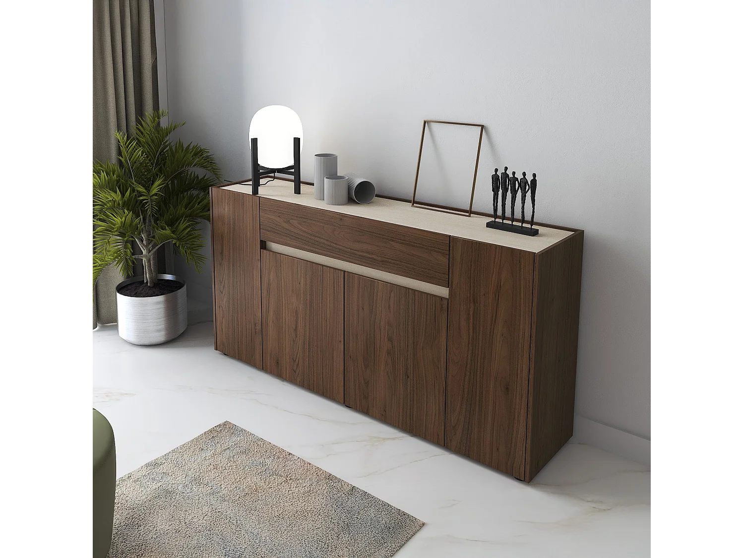 Buffet Cirimido, 1 Tiroir, 170x40x85 cm Marron Noyer, Ouverture Battante, Coulissante, 4 Portes