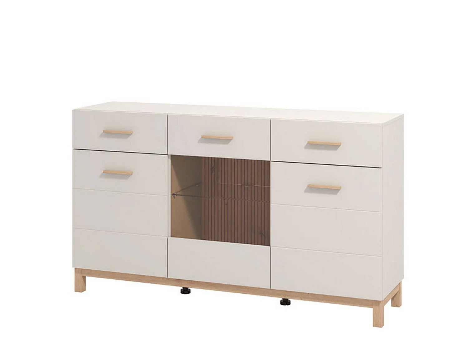 Buffet Nereto, 2 tiroirs, 154x42x89h cm Blanc Crème, Enfilade, 3 étagères, Portes battantes, coulissantes