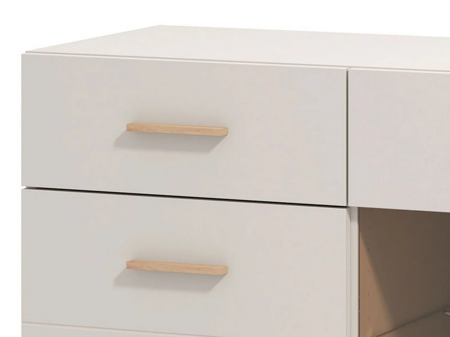 Buffet Nereto, 2 tiroirs, 154x42x89h cm Blanc Crème, Enfilade, 3 étagères, Portes battantes, coulissantes
