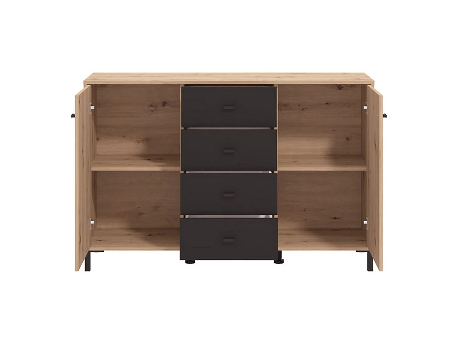 Glauben Sideboard, 4 Schubladen, 138x40x90h cm, Eiche Nussbaum, Anrichte, 2 Einlegeböden, Flügeltüren, Schiebetür