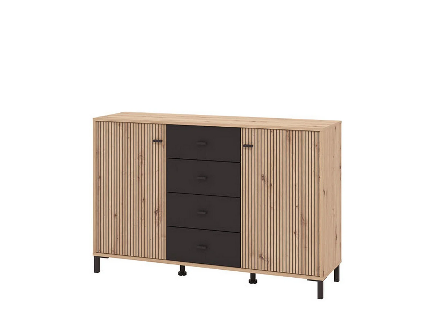 Glauben Sideboard, 4 Schubladen, 138x40x90h cm, Eiche Nussbaum, Anrichte, 2 Einlegeböden, Flügeltüren, Schiebetür