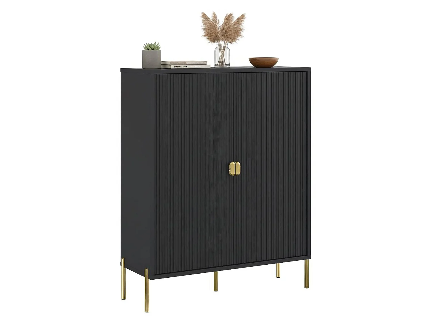 Sideboard Wallis, 4 Ablagen, 104x40x129h cm Schwarz, Anrichte, Drehtüröffnung, 2 Türen