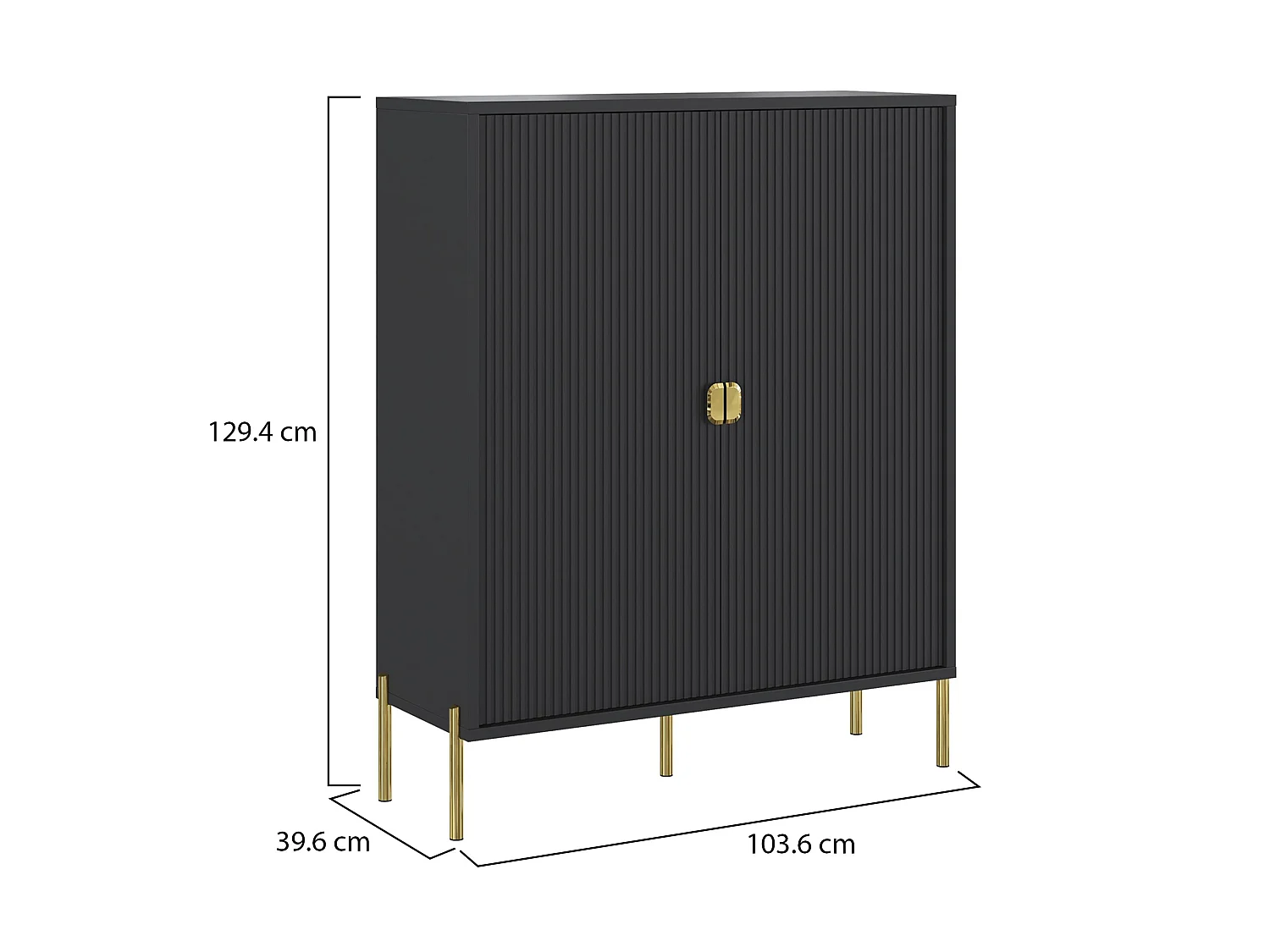 Sideboard Wallis, 4 Ablagen, 104x40x129h cm Schwarz, Anrichte, Drehtüröffnung, 2 Türen