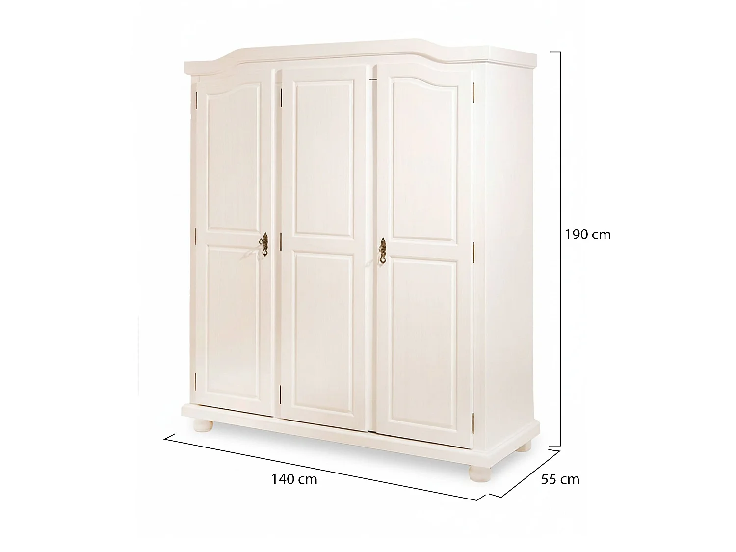 Kledingkast Calosso met 3 deuren, kledingroede, 150x56 cm wit, slaapkamerkast, 4 legplanken, draaideuren