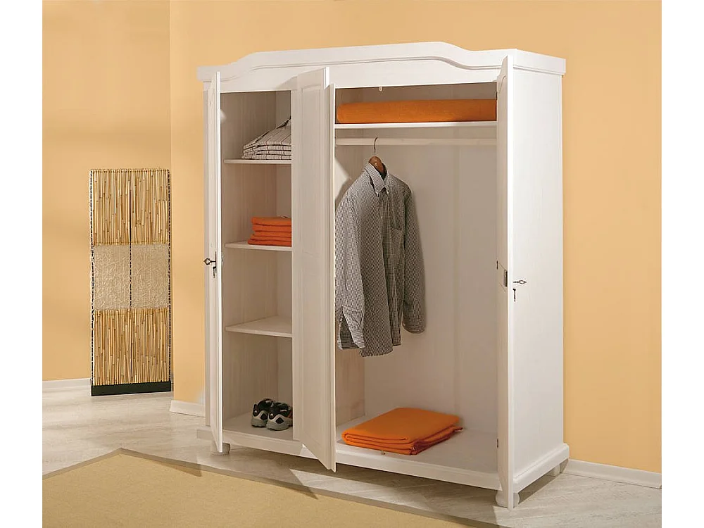 Kledingkast Calosso met 3 deuren, kledingroede, 150x56 cm wit, slaapkamerkast, 4 legplanken, draaideuren