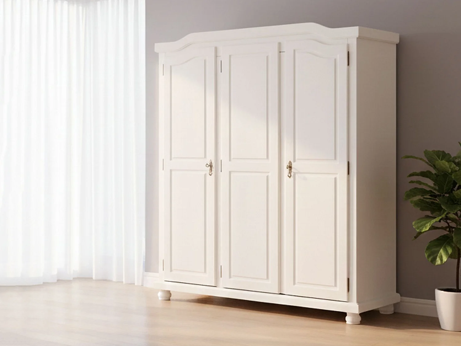 Kledingkast Calosso met 3 deuren, kledingroede, 150x56 cm wit, slaapkamerkast, 4 legplanken, draaideuren