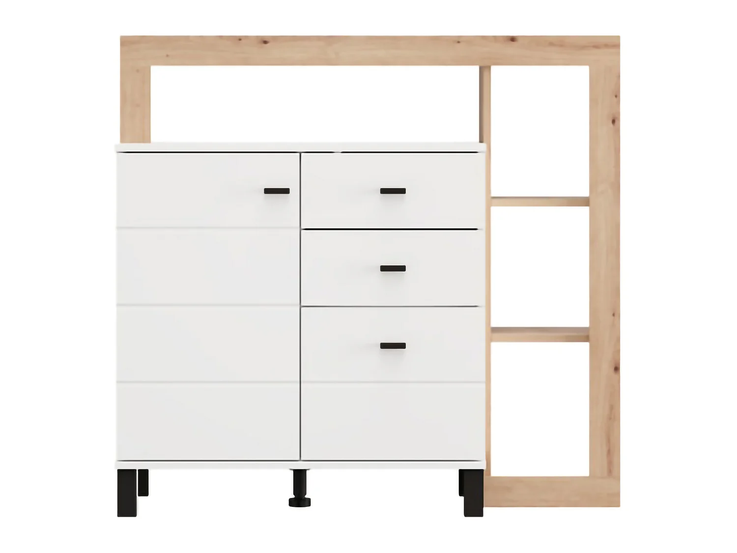 Buffet Coloni, 4 étagères, 106x35x101h cm Blanc Mat, Enfilade, 3 tiroirs, 1 porte