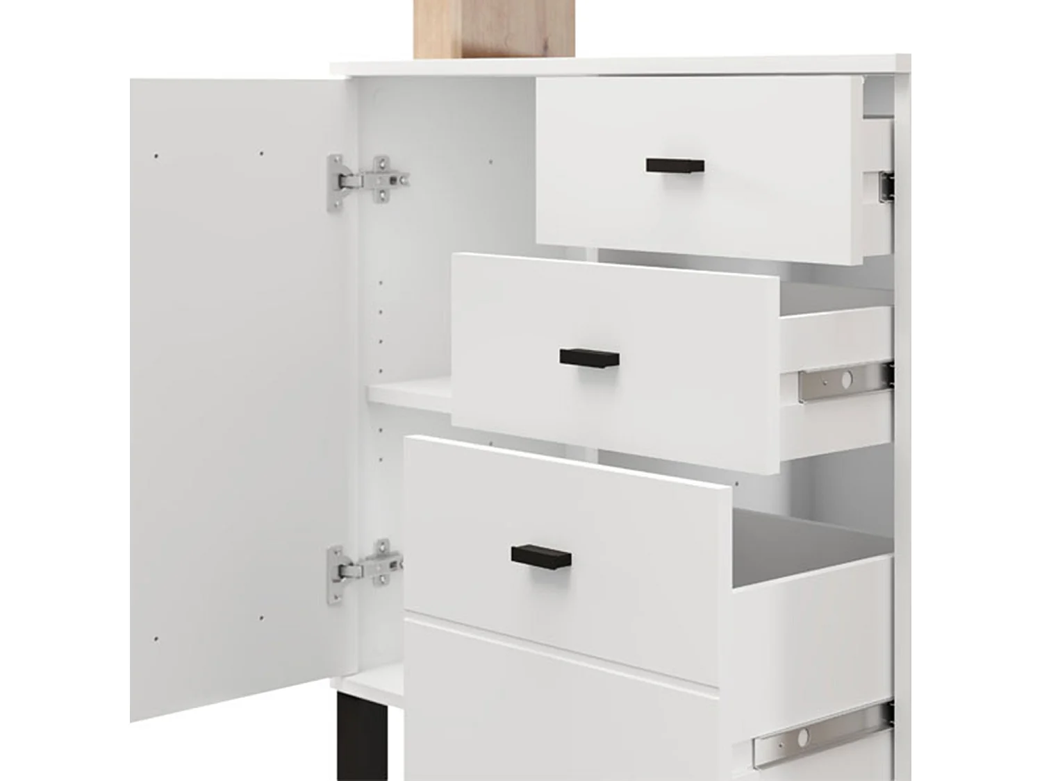 Buffet Coloni, 4 étagères, 106x35x101h cm Blanc Mat, Enfilade, 3 tiroirs, 1 porte