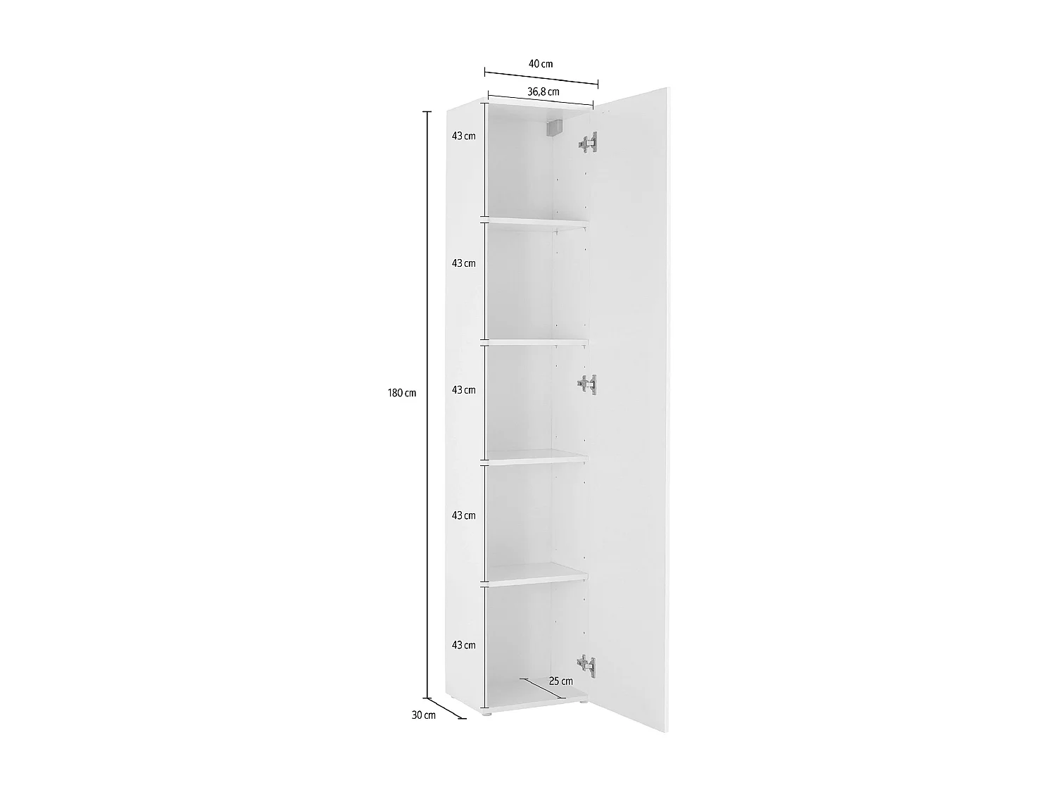 Armario multiusos Neto, 1 puerta, 4 estantes Hecho en Italia, 40x180h cm gris antracita, 5 compartimentos