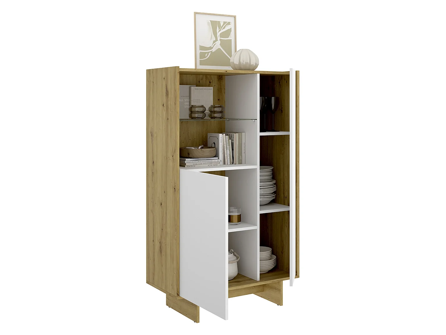 Credenza Edgewood, 4 Ripiani, 30x81x138h cm Bianco, Madia, 6 Vani, 2 Ante
