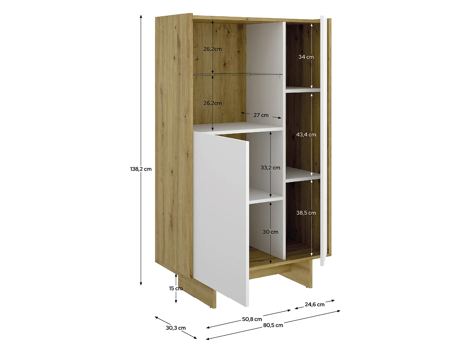 Credenza Edgewood, 4 Ripiani, 30x81x138h cm Bianco, Madia, 6 Vani, 2 Ante