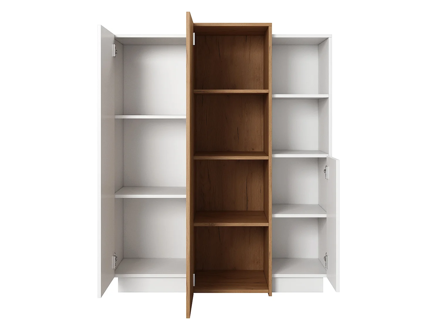 Dmora Gasima Anrichte, 8 Regale, 100x45x134h cm Weiß, Anrichte, Schwenktür, 3 Türen