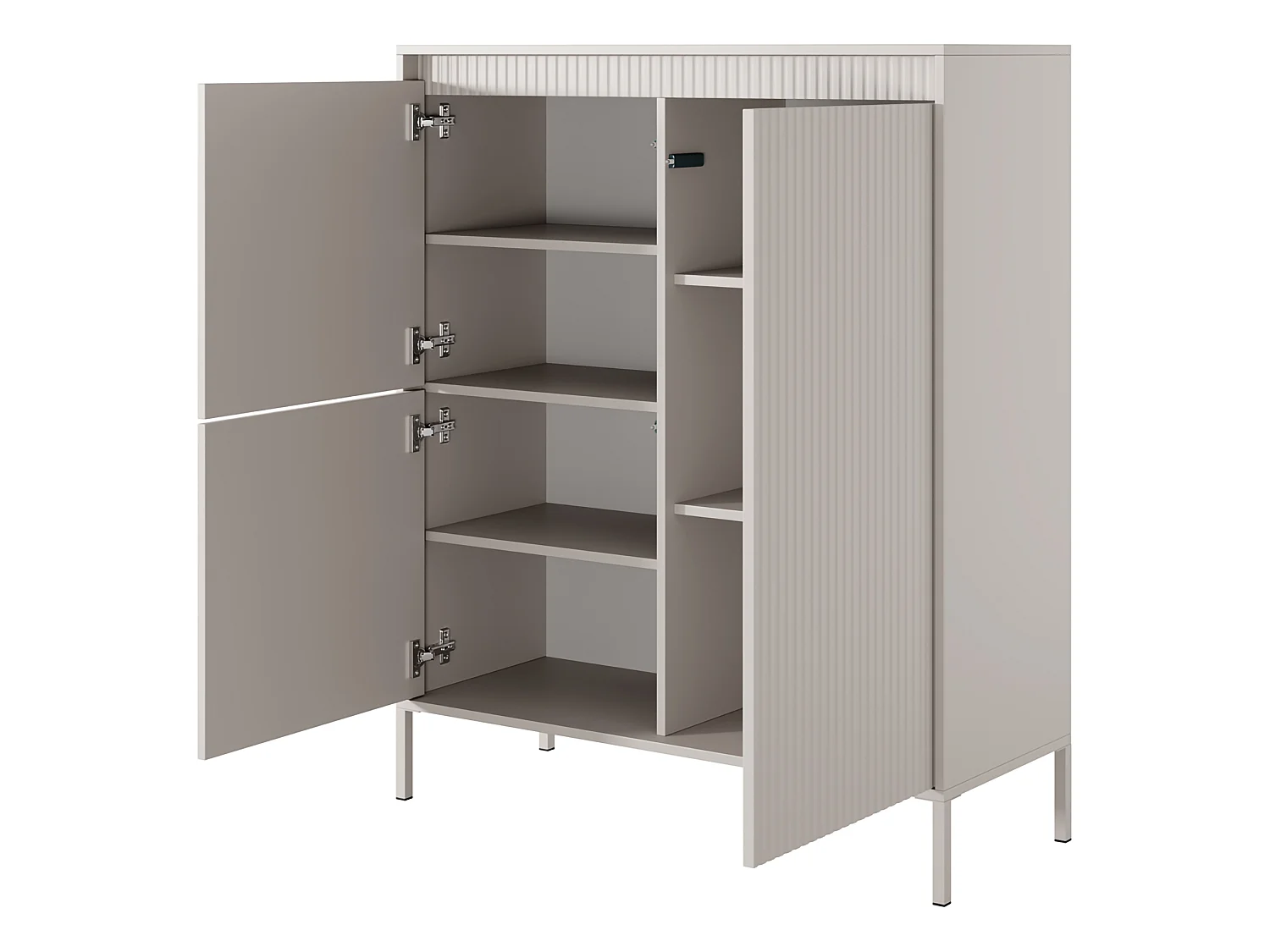 Kommode Hatolaro, 5 Böden, 104x40x123h cm Beige, Anrichte, Drehöffnung, 3 Türen