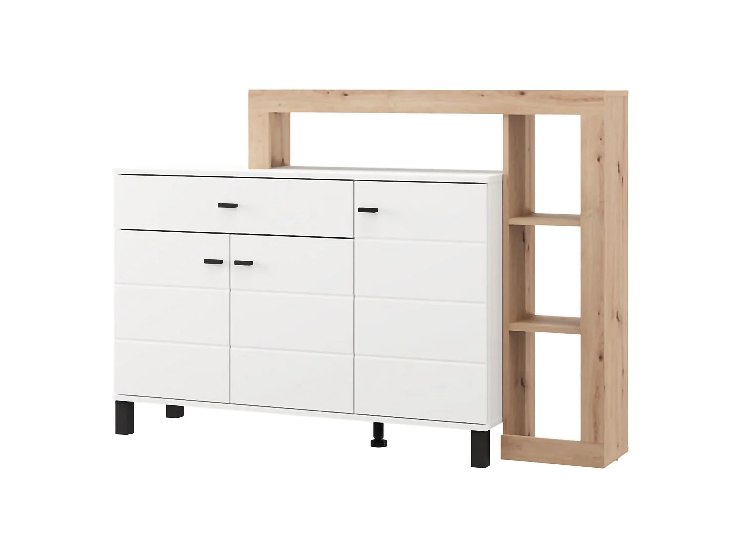 Crédence Piriap, 5 Étagères, 145x35x101h cm Blanc, Vaisselier, un Tiroir, 3 Portes