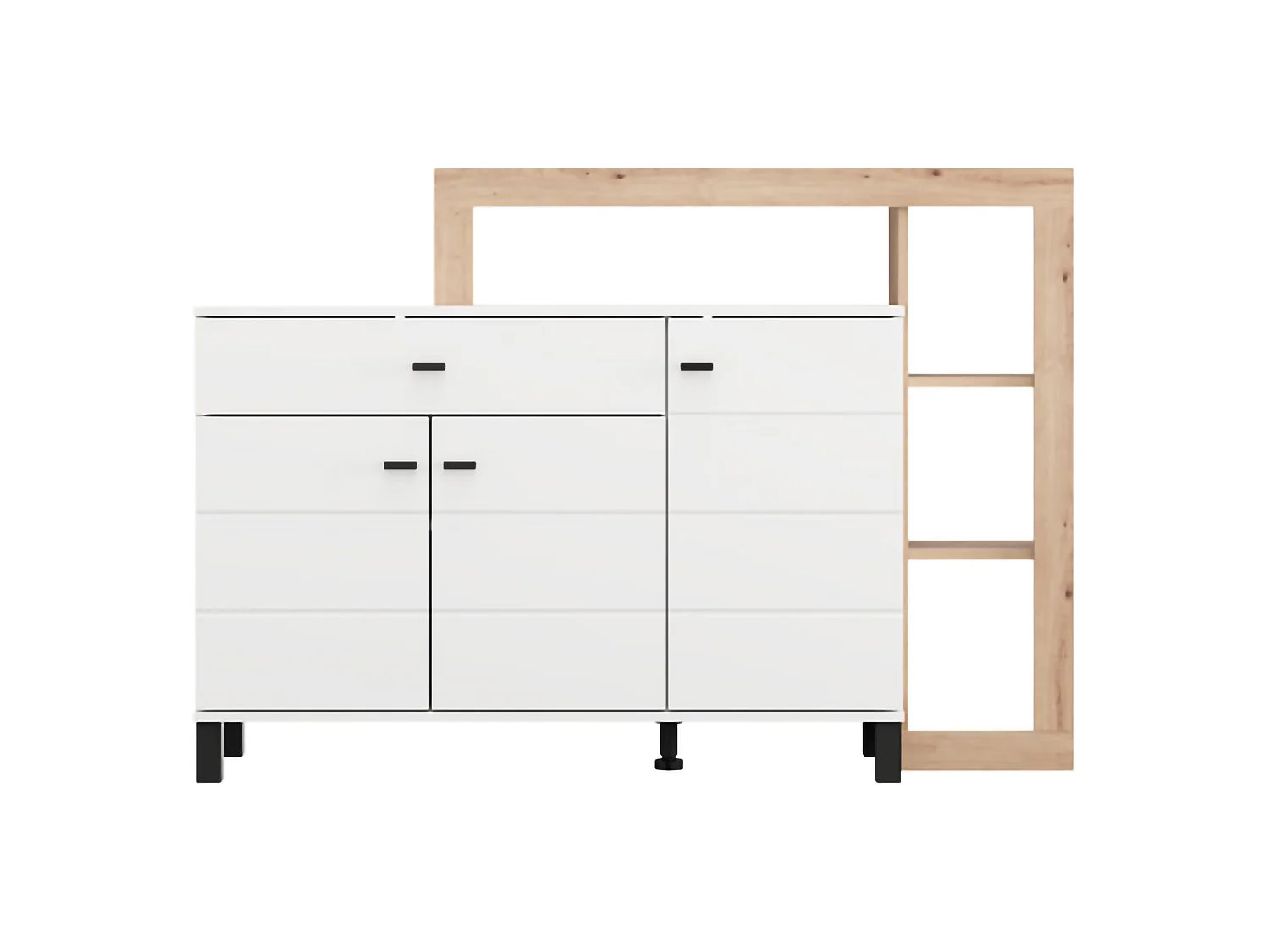 Crédence Piriap, 5 Étagères, 145x35x101h cm Blanc, Vaisselier, un Tiroir, 3 Portes