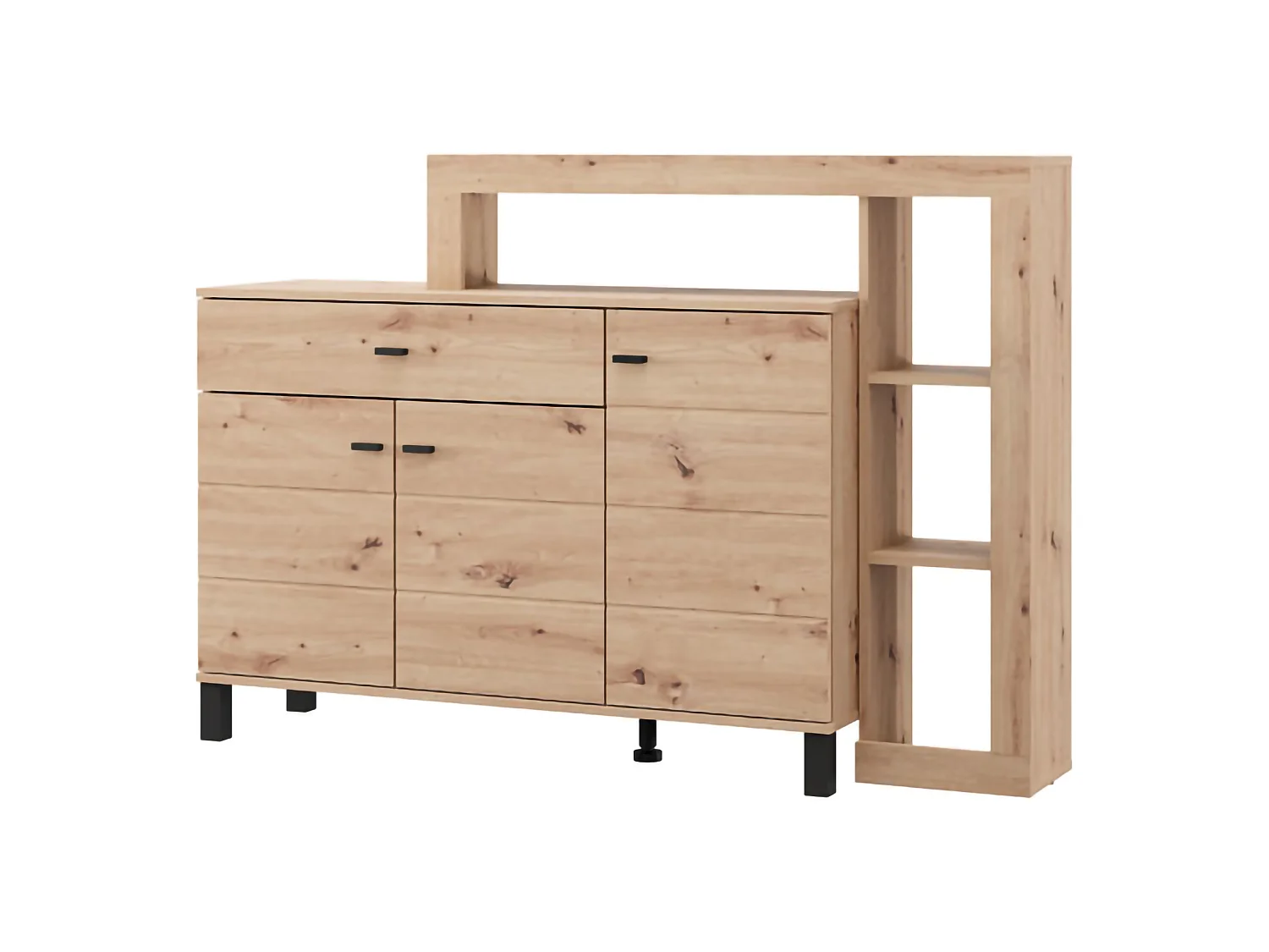 Credenza Piriap, un Cassetto, 145x35x101h cm Marrone Rovere Nodi, Madia, 5 Ripiani, Apertura Battente, Scorrevole