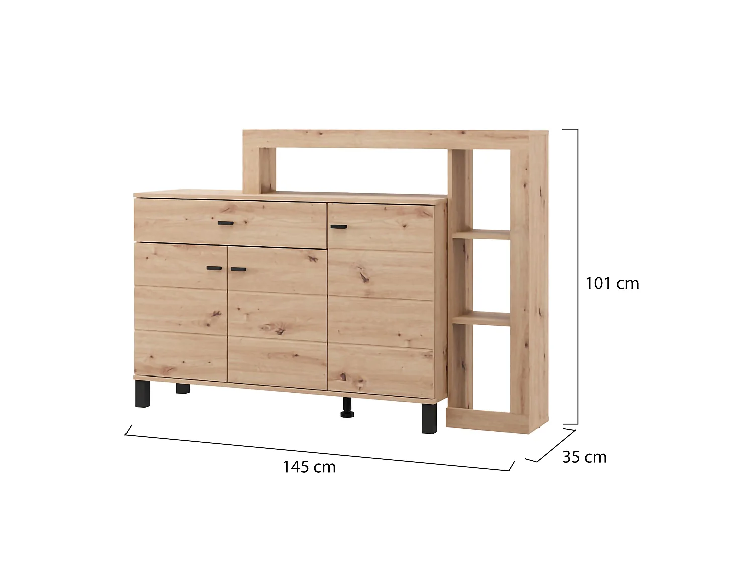 Credenza Piriap, un Cassetto, 145x35x101h cm Marrone Rovere Nodi, Madia, 5 Ripiani, Apertura Battente, Scorrevole