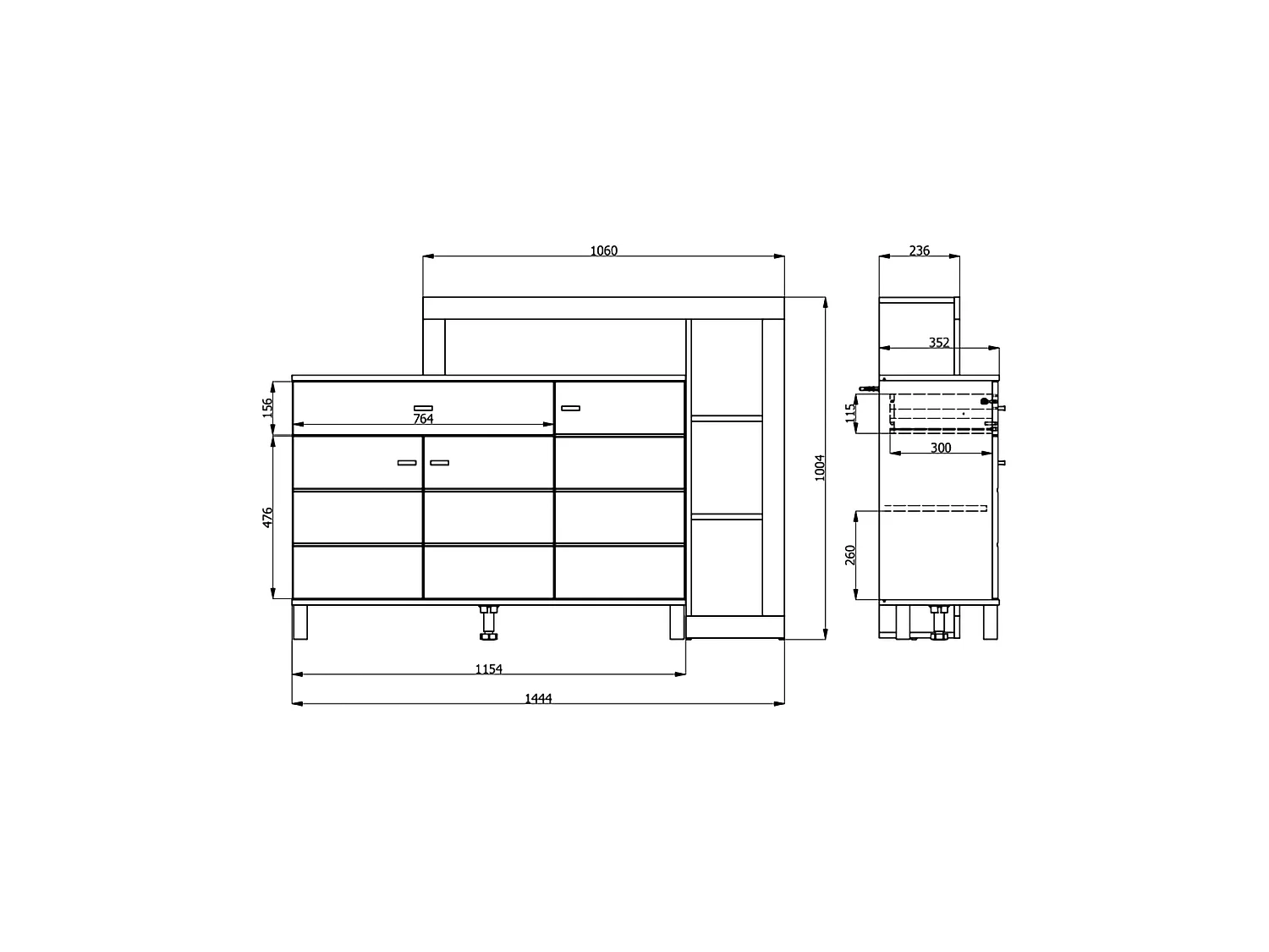 Credenza Piriap, un Cassetto, 145x35x101h cm Marrone Rovere Nodi, Madia, 5 Ripiani, Apertura Battente, Scorrevole