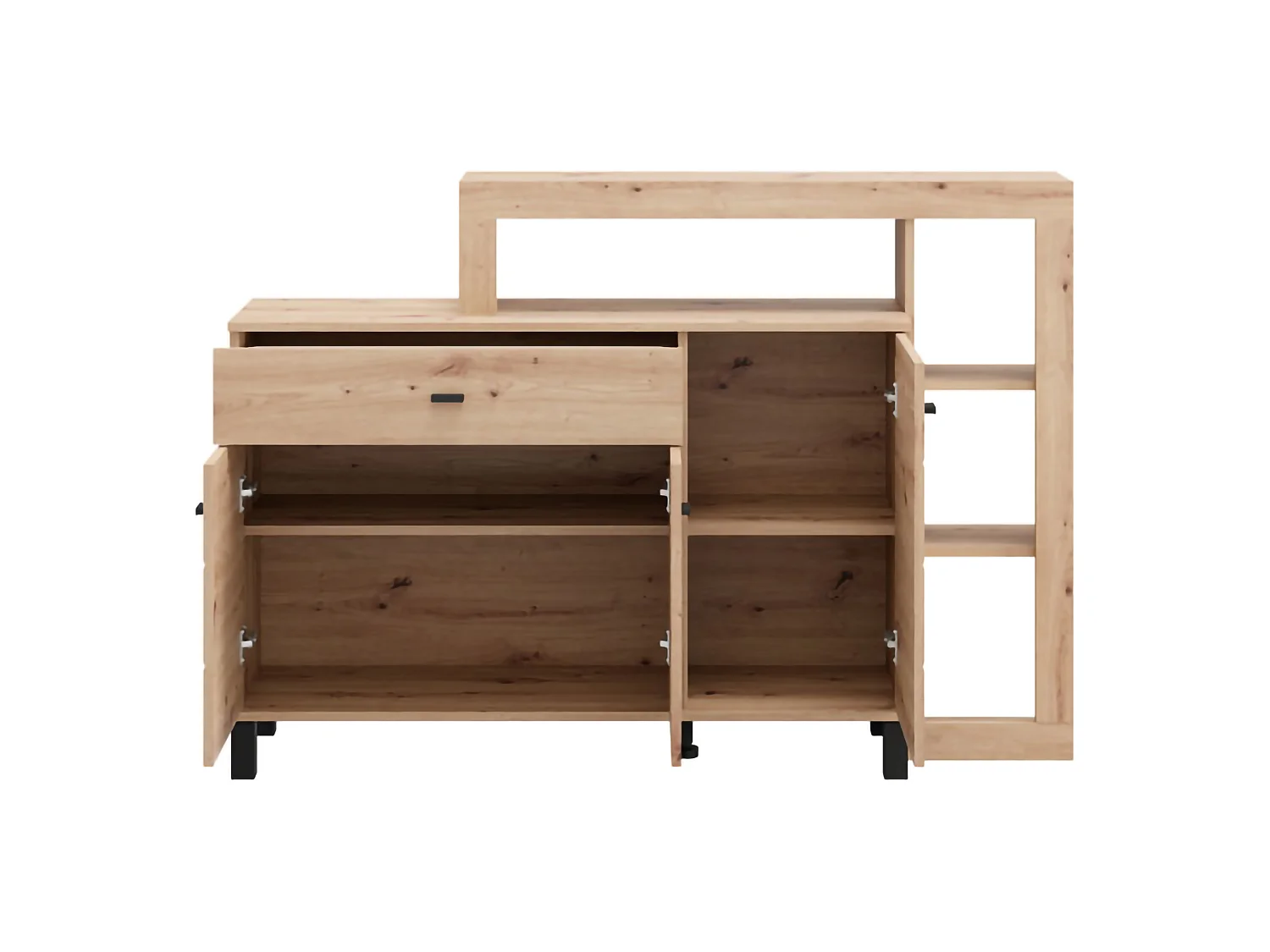 Credenza Piriap, un Cassetto, 145x35x101h cm Marrone Rovere Nodi, Madia, 5 Ripiani, Apertura Battente, Scorrevole