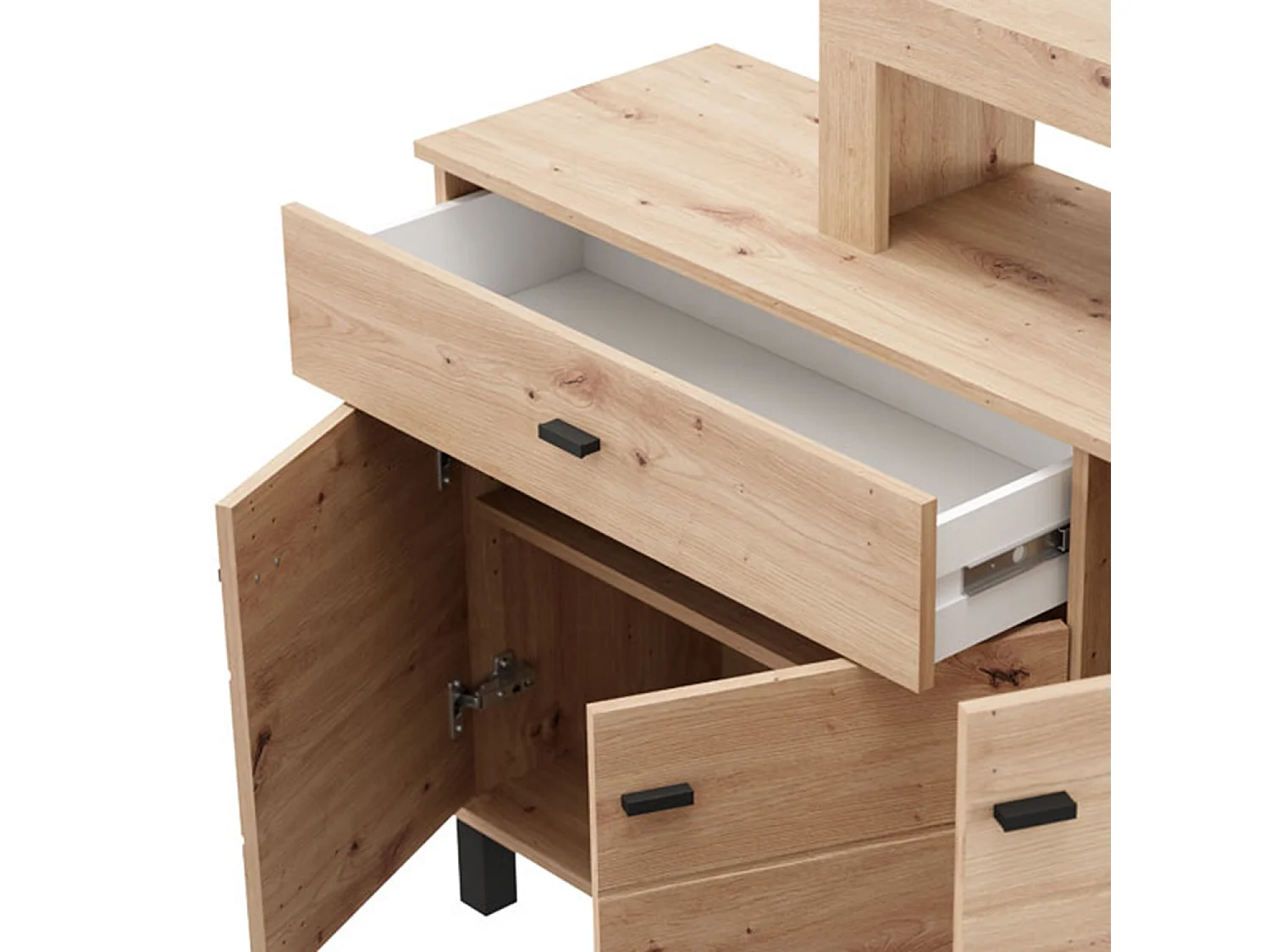 Credenza Piriap, un Cassetto, 145x35x101h cm Marrone Rovere Nodi, Madia, 5 Ripiani, Apertura Battente, Scorrevole