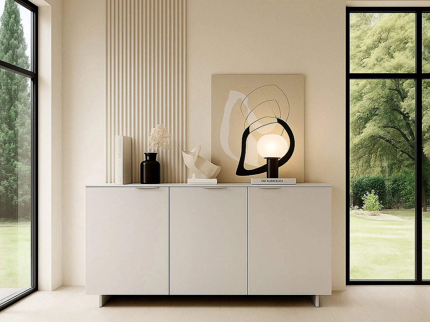 Crédence Barreiro, 3 Étagères, 41,5x180x90h cm Beige, Buffet
