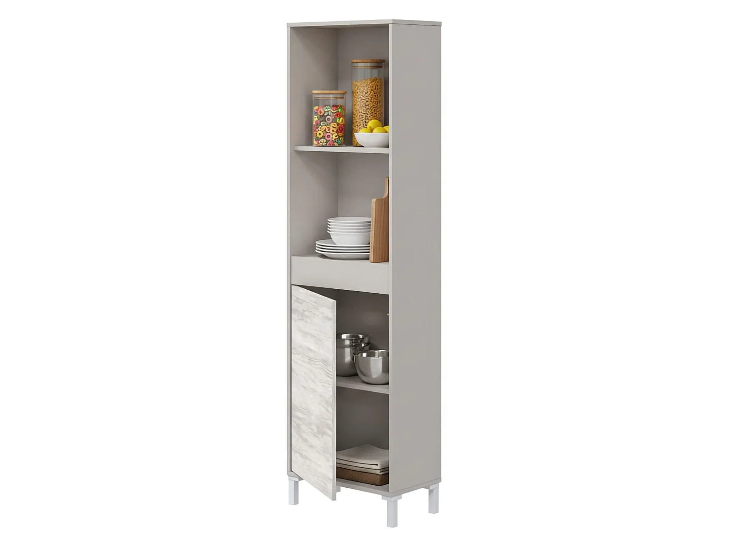 Credenza Spineda, 3 Ripiani, 49x28x174h cm Beige, Madia, Apertura Push Pull, Un'anta