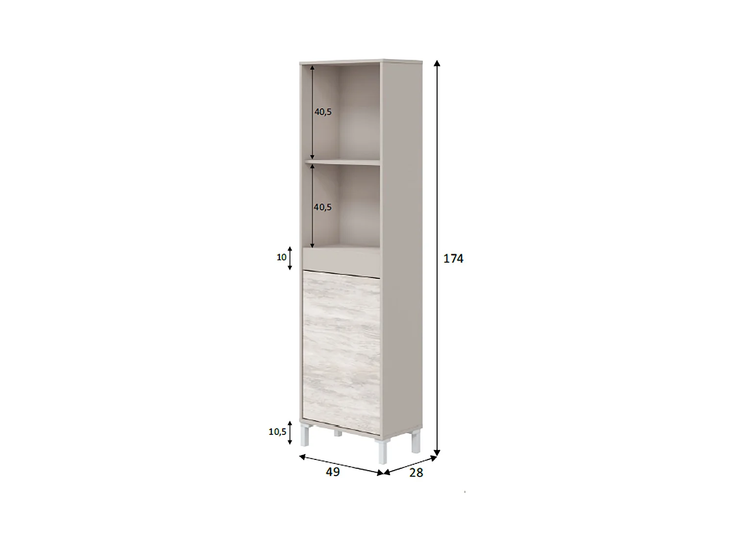 Credenza Spineda, 3 Ripiani, 49x28x174h cm Beige, Madia, Apertura Push Pull, Un'anta