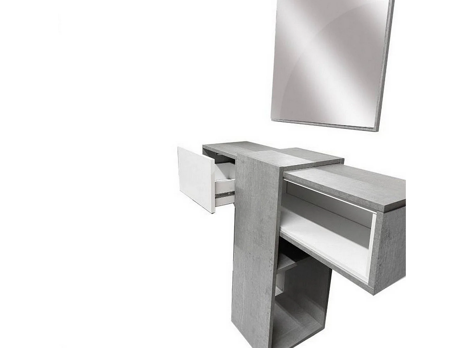 Mueble de entrada Limbadi, espejo incluido, 100x31x75h cm gris cemento, un estante, perchero