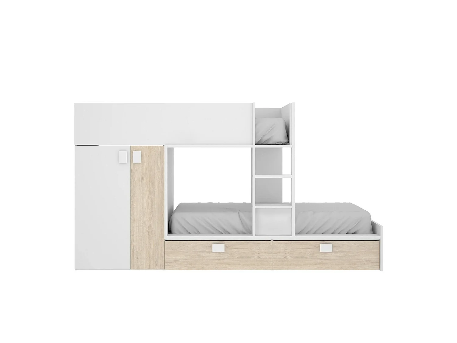 Composition Chambre à Coucher Acerola, 2 Tiroirs, 108x275x150h cm Blanc Chêne