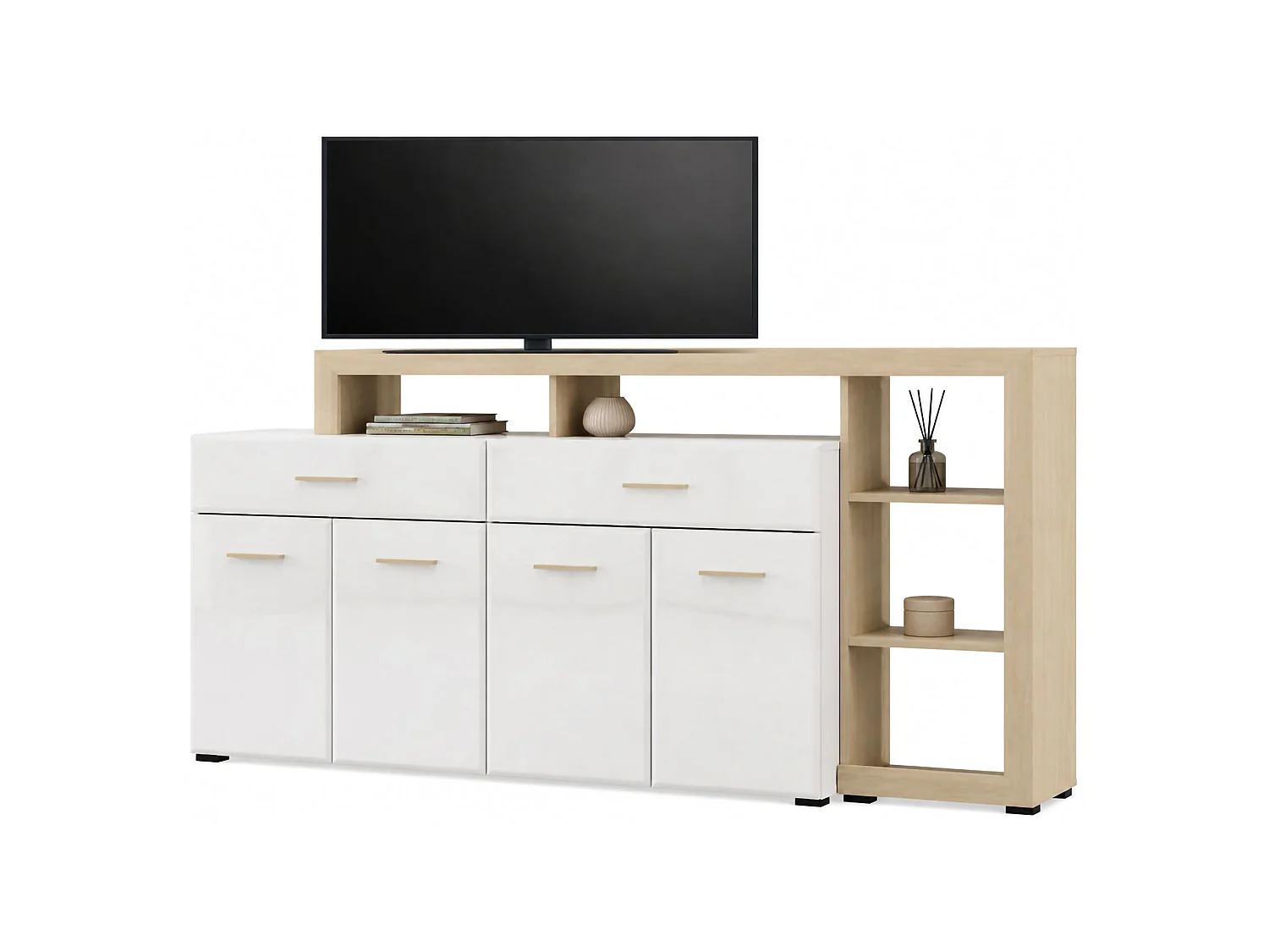 Credenza Dovad, 2 Cassetti, 189x42x100h cm Bianco, Madia, 5 Ripiani, Apertura Battente, Scorrevole