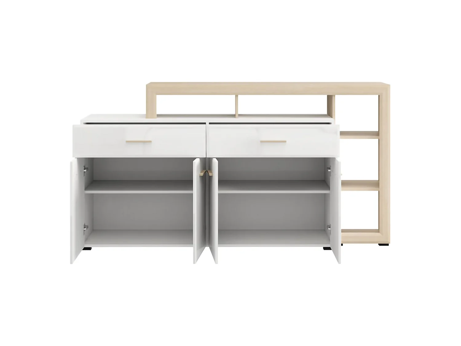 Credenza Dovad, 2 Cassetti, 189x42x100h cm Bianco, Madia, 5 Ripiani, Apertura Battente, Scorrevole