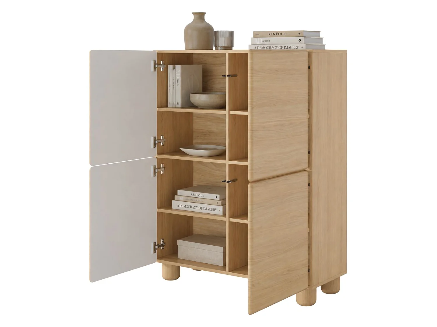 Anrichte Hamola, 6 Regale, 100x38x125h cm Eiche Braun, Sideboard, Schwenktüren, 4 Türen